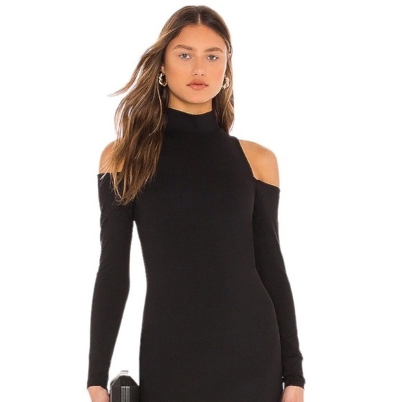 NWT, SUSANA MONACO, Womens, Mock neck open shoulder LS bodycon dress, black - Picture 3 of 6